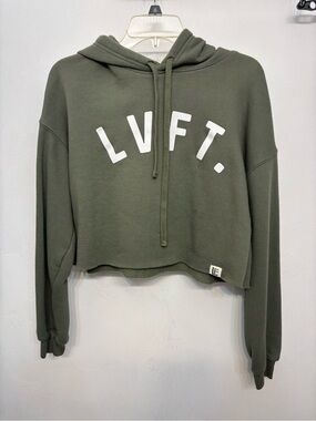 Live Fit Apparel Olive Green Cropped Pullover Hoodie Womens Size Medium